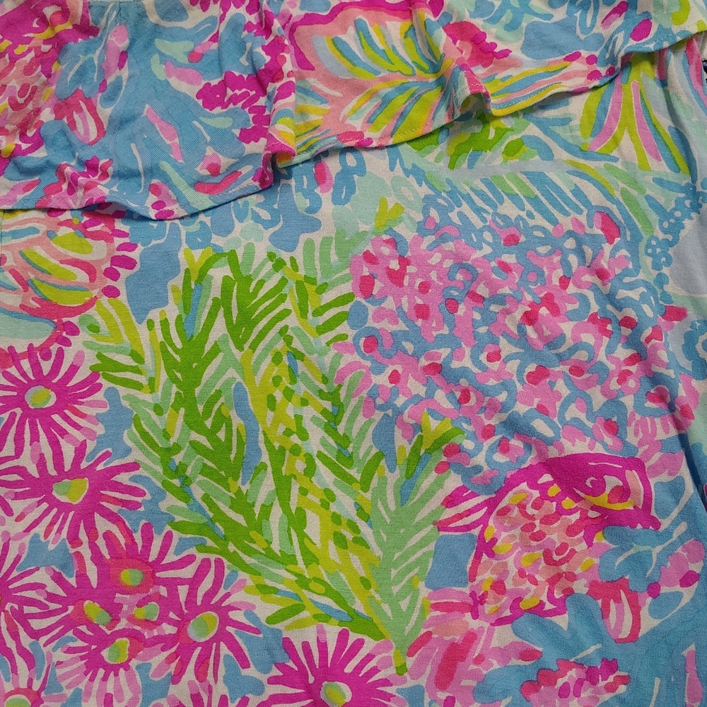 LILLY PULITZER NEVEAH RUFFLE ONE SHOULDER TOP SEASPRAY BLUE LOVERS sz XS - Picture 2 of 3
